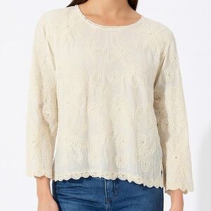 Solitaire Cream Embroidered Floral Crochet Feminine Blouse Top – Size S